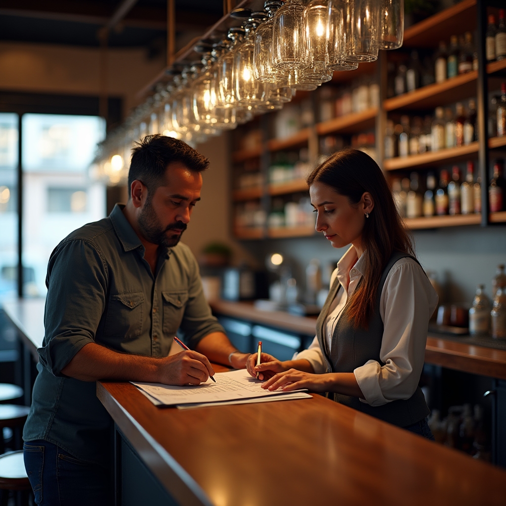 Barra de un bar en Rosario durante una sesión de trabajo con el equipo de consultoría